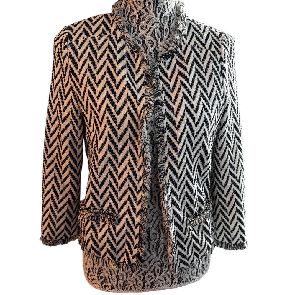 MNG Mango Black and White Chevron Tweed Blazer